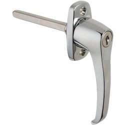 Item 102187, Diecast garage door L-handle comes plated in chrome. It has a 5/16 in.