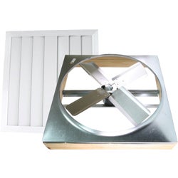 Item 106054, Direct drive whole house fan with white powder-coat finish shutter.