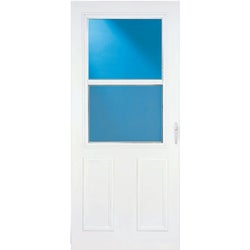 Item 179337, 1-inch reversible solid wood core storm door with DuraTech surface for age 