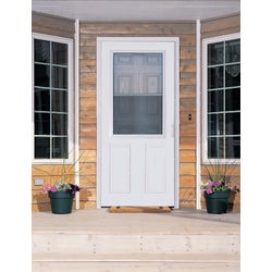 Item 179345, 1-inch reversible solid wood core storm door with DuraTech surface for age 