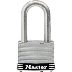 Item 200055, Laminated stainless steel padlock features a laminated steel body design 