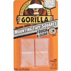 Item 200975, Gorilla Tough &amp; Clear Mounting Tape Squares are clear, double-sided, 1-