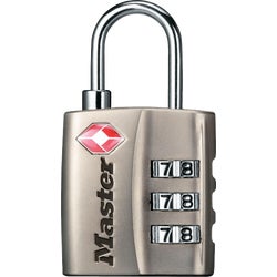 Item 212317, 1-3/16" durable metal luggage lock, 3 digit resettable combination.