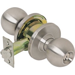 Item 214795, Heavy-duty commercial storeroom ball knob. Satin stainless steel (US32D).