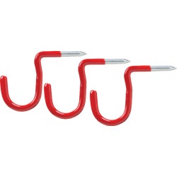 Item 215201, Multi-purpose hammer-in hooks with red vinyl coating can be used in any 