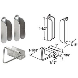 Item 228958, Stamped aluminum hardware used to install 7/16" window screens to wood 