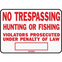 SS-5 Hy-Ko No Trespassing Hunting or Fishing Sign