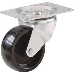 Item 239658, Black Polypropylene wheel with ball bearing swivel and plate mount.