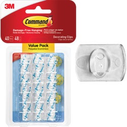 Item 241090, Command clear decor clips can be used to hang holiday lights and other 