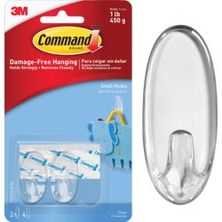 Item 241562, Command clear medium hooks hold strongly on a variety of surfaces such as 