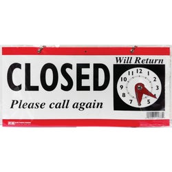 Item 241722, Open/Closed clock sign with hanging chain and suction cup.