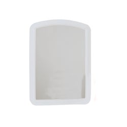 Item 264421, 16" W x 22" H, arch molded, white, plastic framed wall mirror.