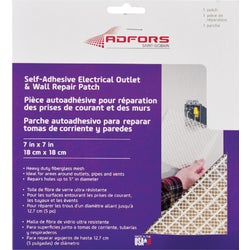 Item 272225, 7 In. x 7 In. electrical outlet and wall repair patch.