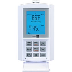 Item 274461, Dual voltage compact programmable thermostat blends into any decor.