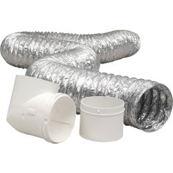 Item 276243, Kit includes: 4" x 8' dryer duct, plastic duct to dryer connector, and 