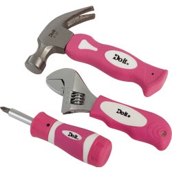 Item 301379, 3-piece pink tool set includes: (1) 6-in-1 mini ratcheting screwdriver with