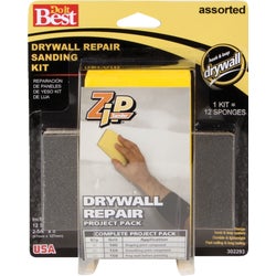 Item 302293, Drywall repair kit includes a quick change foam block with a hook and loop 