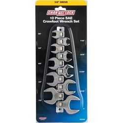 Item 302948, This 10-piece Crowfoot SAE wrench set is made from chrome vanadium steel 