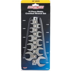 Item 302950, This 10-piece Crowfoot metric wrench set is made from chrome vanadium steel