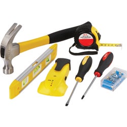 Item 303074, Basic home tool set includes 16 oz (ounce) claw hammer, torpedo level, 2 
