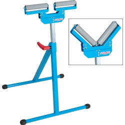 Item 303143, V-style roller stand adjusts up to 43 In. and folds flat for easy storage.