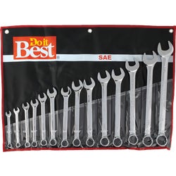 Item 308773, Economy priced wrench set. Chrome-plated carbon steel with raised panels.