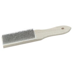 Item 323020, Sharp steel bristles remove filings from grooves of files to restore their 
