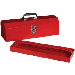 Item 339084, 19" hip roof toolbox has rugged steel tray and comfort-grip handle.