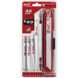 Item 362786, Sawzall blade set features an assortment of standard wood and metal cutting