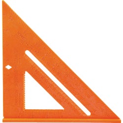 Item 370932, High visability orange speed square is made of lightweight plastic.