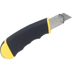 Item 393304, Rubberized ergonomic-grip features a blade cartridge which automatically 