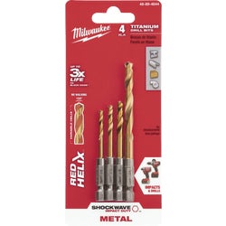 Item 394691, Milwaukee Shockwave impact duty titanium drill bits with red helix are 