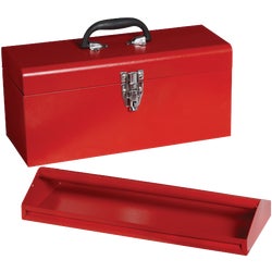 Item 398608, 17 In. toolbox has rugged steel tray and comfort grip handle.