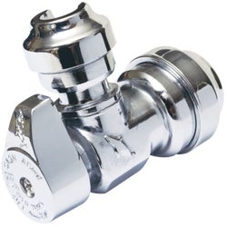 Item 400418, Chrome-plated brass angle valve, 1/2" SB (SharkBite) x 1/4" (3/8" OD 