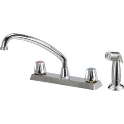 Item 400672, 2 metal round handle kitchen faucet with chrome side sprayer.