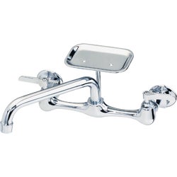 Item 400673, 2 lever handle wall mount kitchen faucet with soap dish included.