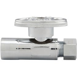 Item 400757, 1/4-turn valve controls water flow to household plumbing fixtures.