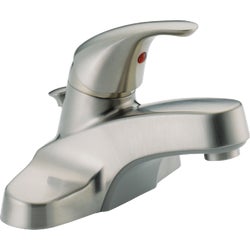 Item 400948, Brushed Nickel finish, centerset lavatory faucet with plastic pop-up drain 