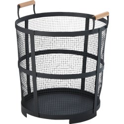 Item 403497, Round log basket constructed of cold rolled steel with wood handles