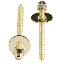 Item 414689, Contains 2 each: 2-1/2" x 1/4" screws, steel, brass-plated; closed-end nuts