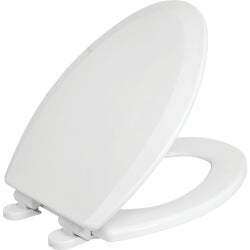 Item 418693, Wood toilet seat featuring Safety Close to prevent slamming with just a 