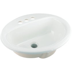 Item 419602, Alto II oval, self-rimming lavatory sink with 4 In. faucet centers.