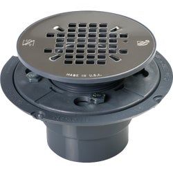 Item 419862, PVC shower pan drain with snap-in stainless steel strainer