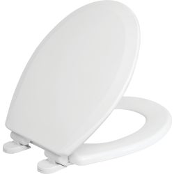 Item 423074, Wood toilet seat featuring Safety Close to prevent slamming with just a 