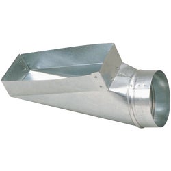Item 425575, Used to transition rectangular wall stack duct to round sheet metal pipe.