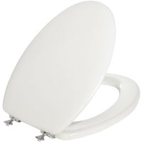 144CP-000 Mayfair Elongated Premium Wood Beveled Toilet Seat With Chrome Hinges