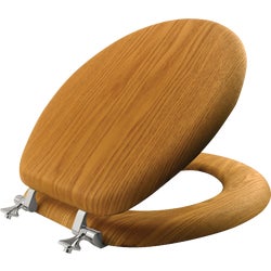 Item 438173, This round toilet seat provides a unique natural wood look without 