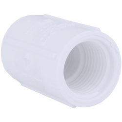 Item 438592, Schedule 40 Threaded PVC Coupling comes with stop.
