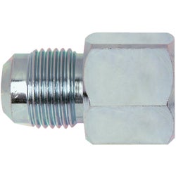 Item 443107, This Zinc-Plated Carbon Steel flare x female adapter gas fitting is 