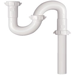Item 443824, Replacement S-trap for bathroom lavatory drains. White.